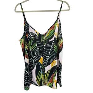Tecrew Tropical Print V Neck A Line Spaghetti Strap Top Women size Large